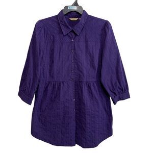 Motto Blouse Tunic Top Womens Size Large Purple Long Button-Up Long Sleeve